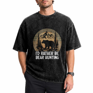 Id Rather Be Bear Hunting Washed Cotton T-Shirt Retro Sunset Hunter Gift