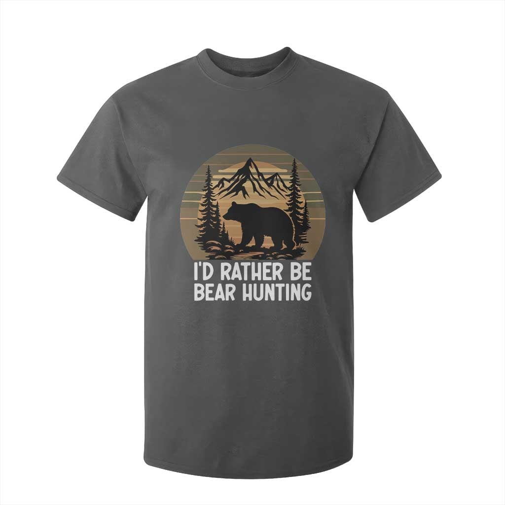 Id Rather Be Bear Hunting T Shirt For Kid Retro Sunset Hunter Gift TS12 Dark Heather Print Your Wear