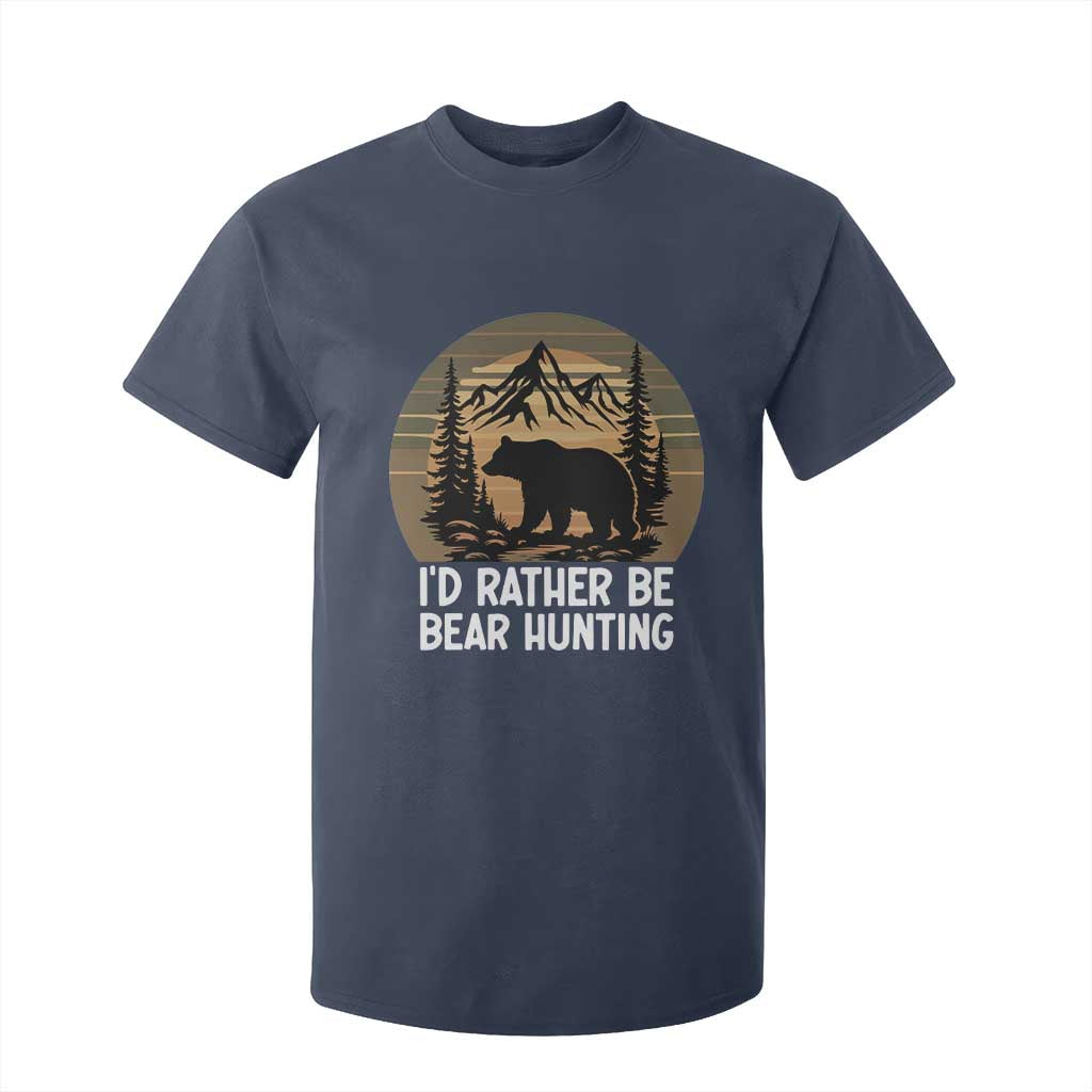 Id Rather Be Bear Hunting T Shirt For Kid Retro Sunset Hunter Gift TS12 Navy Print Your Wear