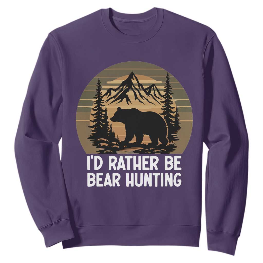 Id Rather Be Bear Hunting Sweatshirt Retro Sunset Hunter Gift TS12 Purple Print Your Wear