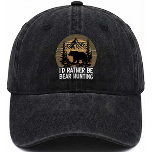Id Rather Be Bear Hunting Washed Cotton Baseball Cap Retro Sunset Hunter Gift TS12 Washed Cap Universal Fit Black Print Your Wear