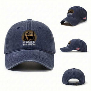 Id Rather Be Bear Hunting Washed Cotton Baseball Cap Retro Sunset Hunter Gift TS12 Washed Cap Universal Fit Navy Print Your Wear