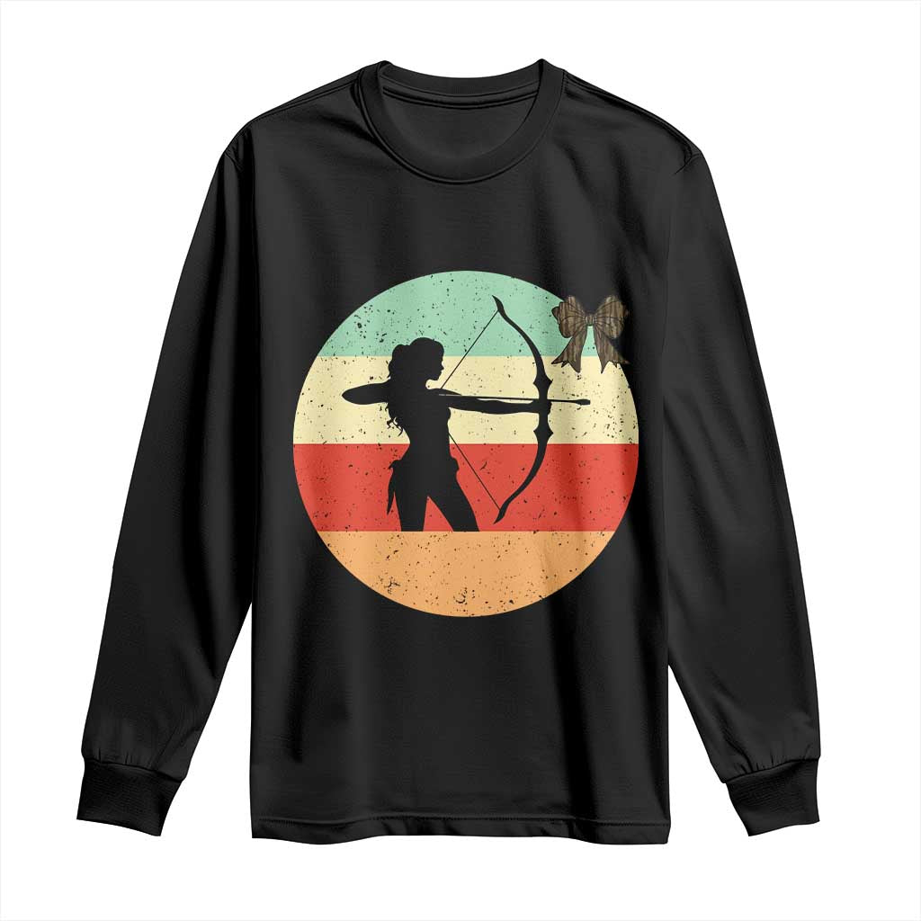 Retro Sunset Hunter Gift Long Sleeve Shirt Women Bow Hunters TS12 Black Print Your Wear