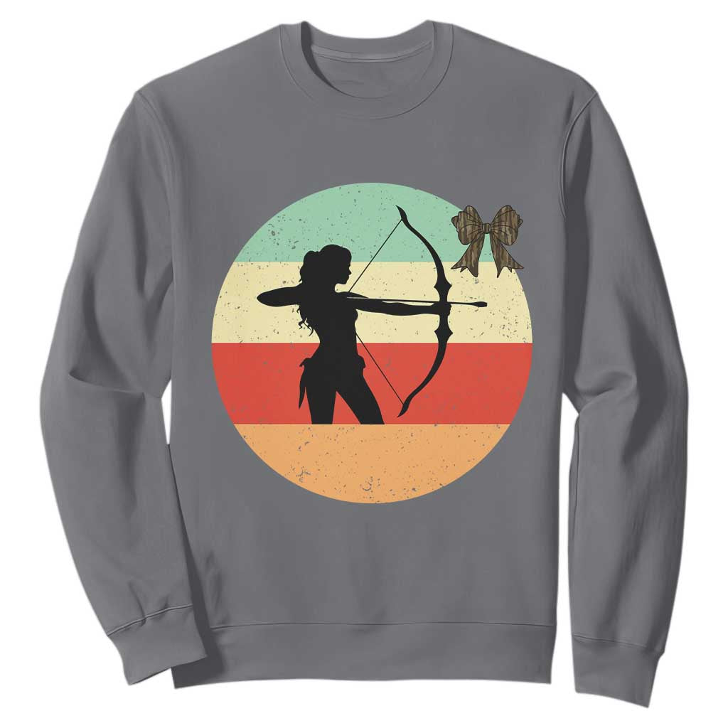 Retro Sunset Hunter Gift Sweatshirt Women Bow Hunters TS12 Charcoal Print Your Wear