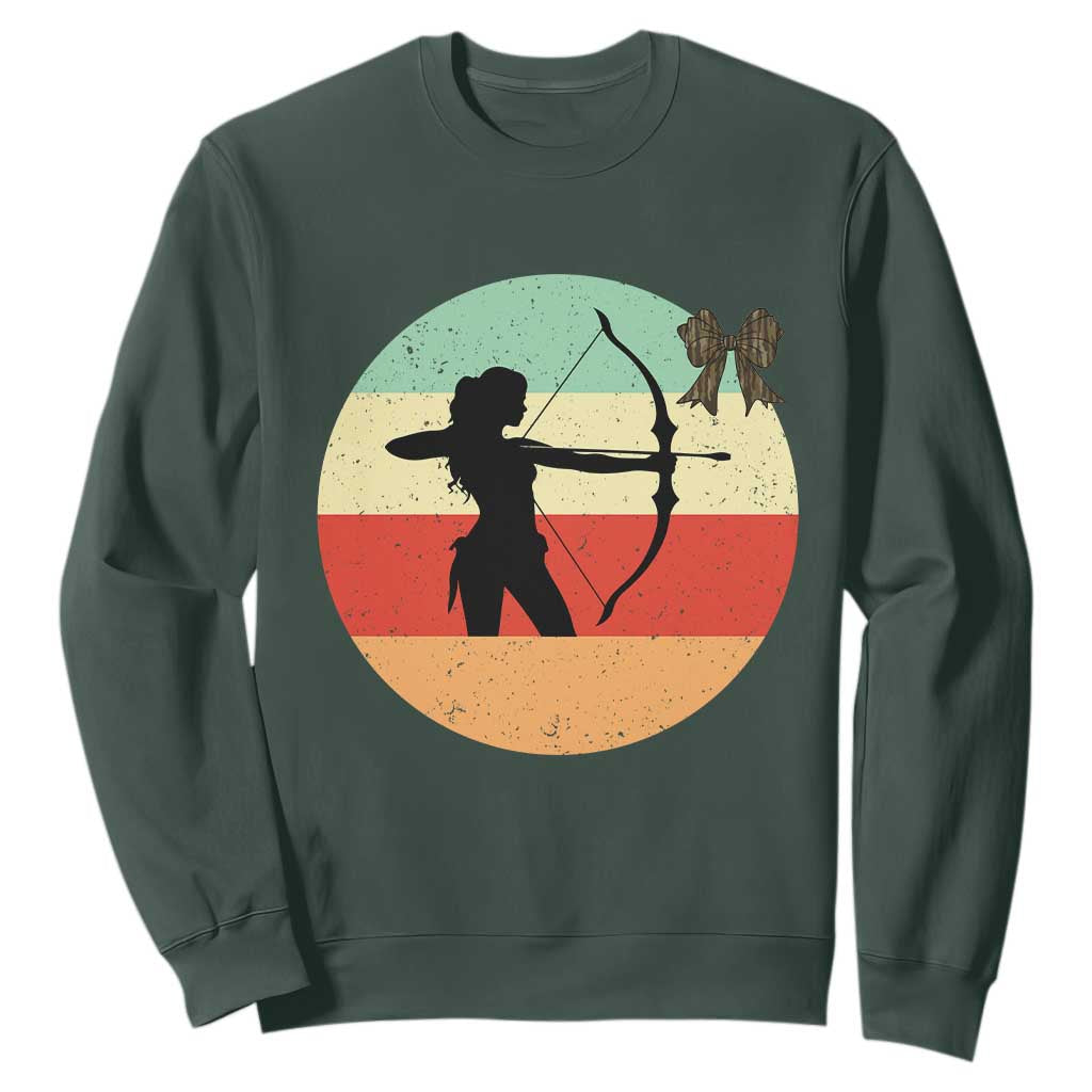 Retro Sunset Hunter Gift Sweatshirt Women Bow Hunters TS12 Dark Forest Green Print Your Wear