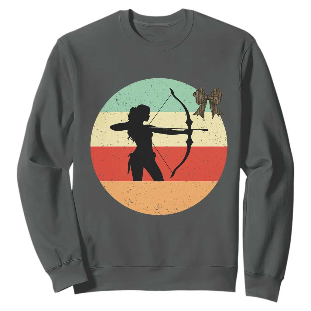 Retro Sunset Hunter Gift Sweatshirt Women Bow Hunters TS12 Dark Heather Print Your Wear