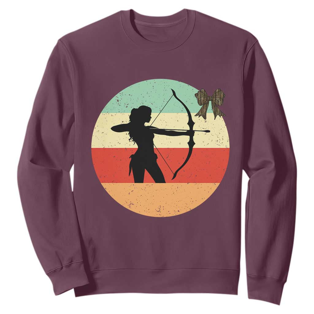 Retro Sunset Hunter Gift Sweatshirt Women Bow Hunters TS12 Maroon Print Your Wear