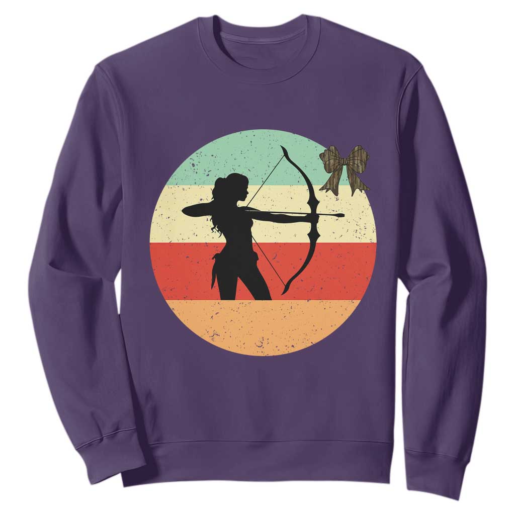 Retro Sunset Hunter Gift Sweatshirt Women Bow Hunters TS12 Purple Print Your Wear