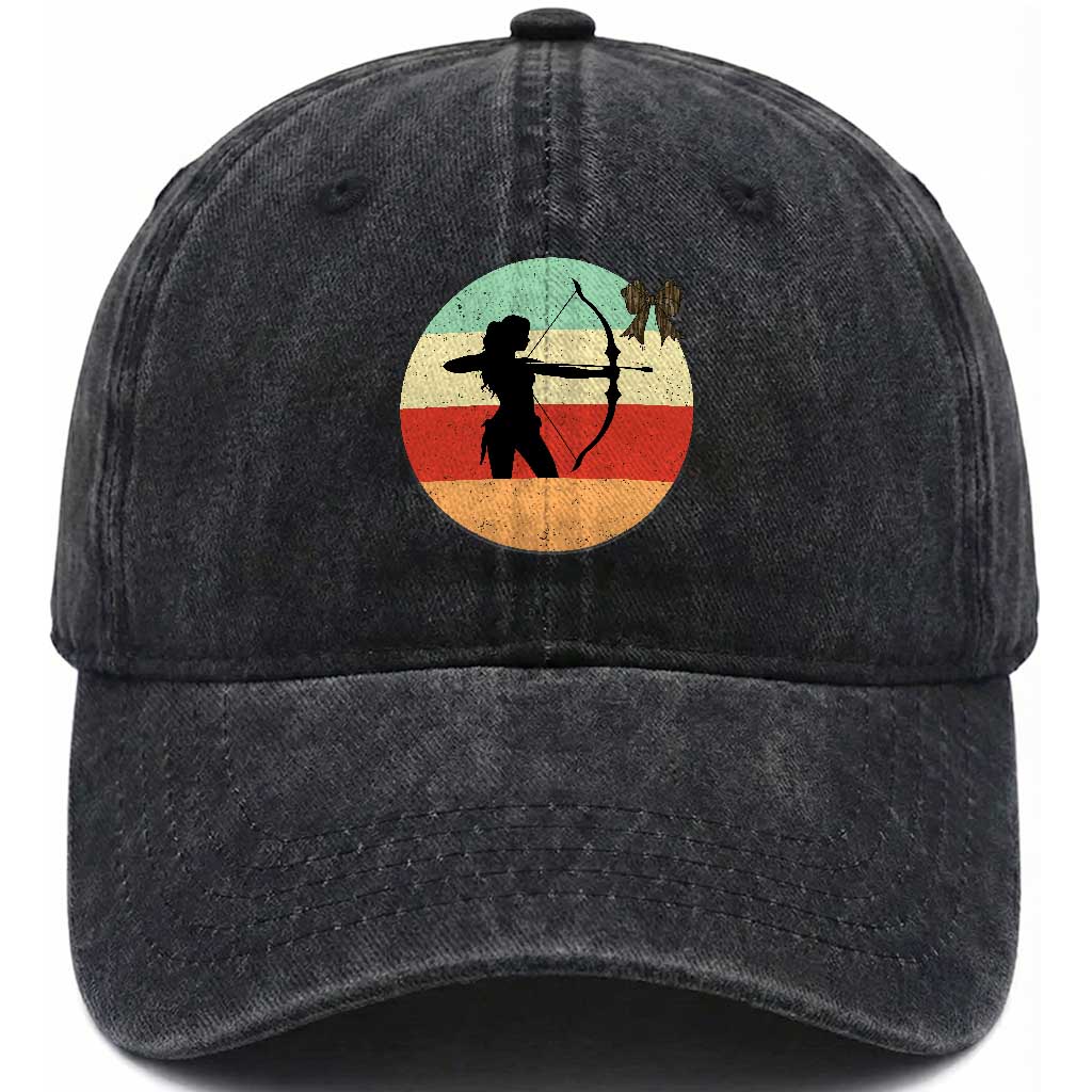 Retro Sunset Hunter Gift Washed Cotton Baseball Cap Women Bow Hunters TS12 Washed Cap Universal Fit Black Print Your Wear