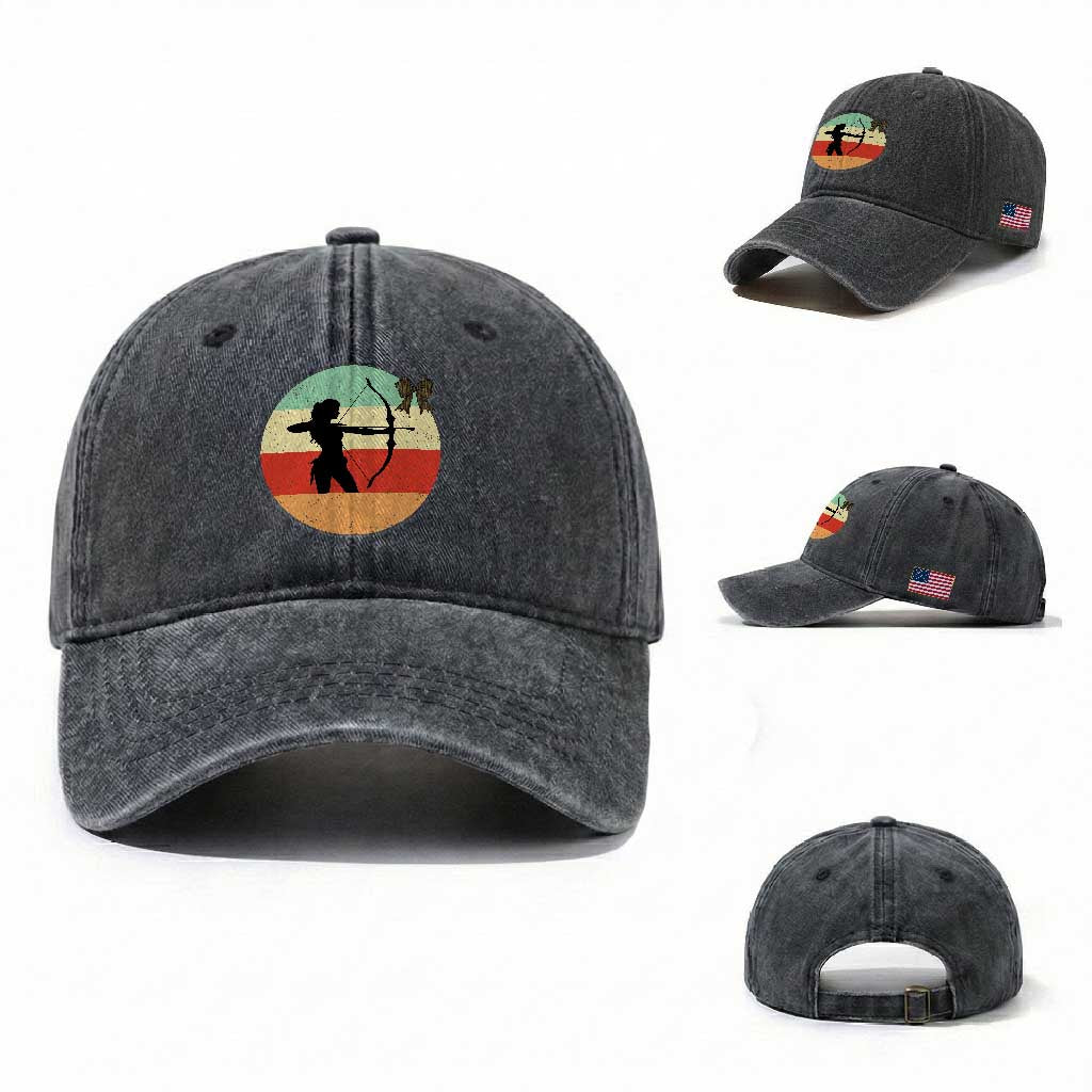Retro Sunset Hunter Gift Washed Cotton Baseball Cap Women Bow Hunters TS12 Washed Cap Universal Fit Dark Gray Print Your Wear