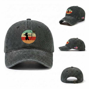 Retro Sunset Hunter Gift Washed Cotton Baseball Cap Women Bow Hunters TS12 Washed Cap Universal Fit Dark Green Print Your Wear