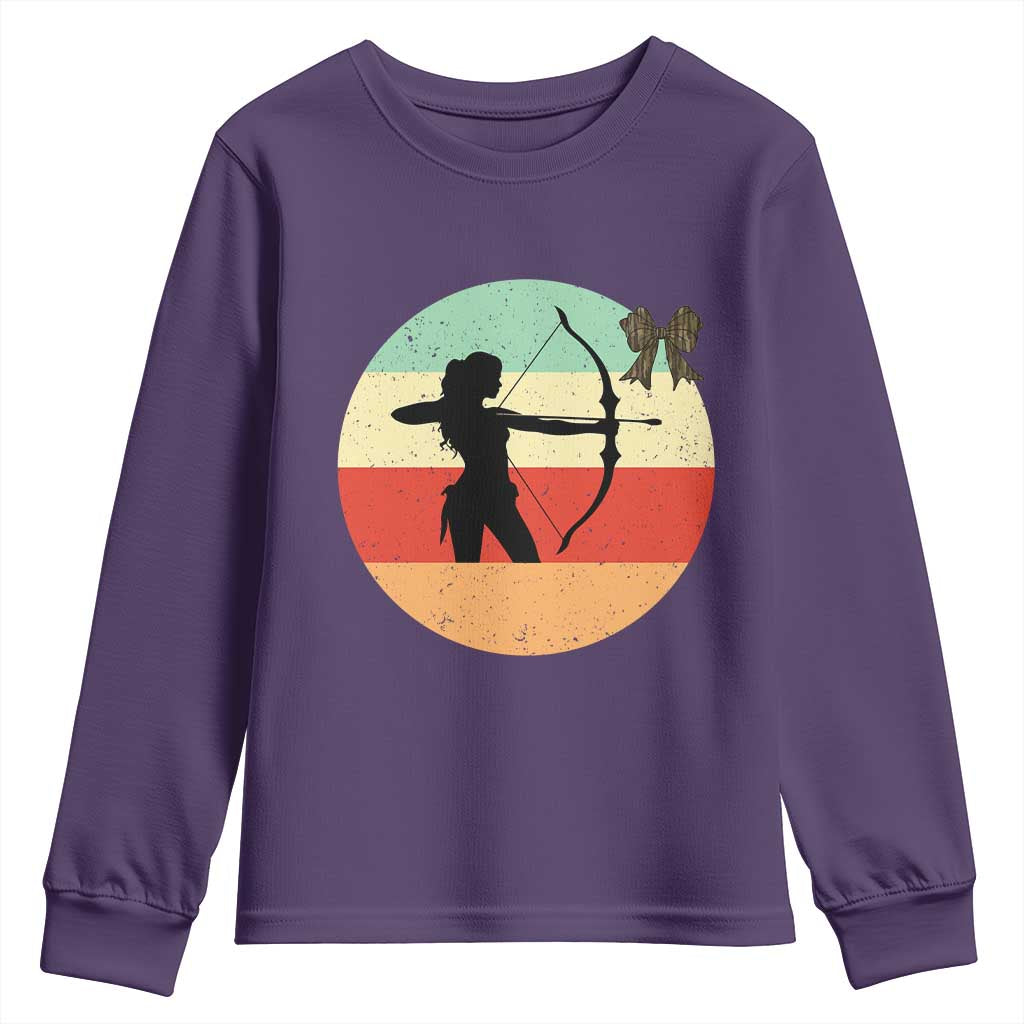Retro Sunset Hunter Gift Youth Sweatshirt Women Bow Hunters TS12 Purple Print Your Wear
