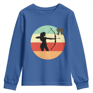 Retro Sunset Hunter Gift Youth Sweatshirt Women Bow Hunters TS12 Royal Blue Print Your Wear