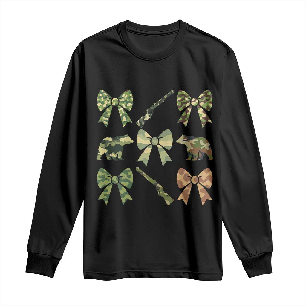 Women Bear Hunting Season Long Sleeve Shirt Camo Bow Coquette Gift TS12 Black Print Your Wear