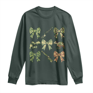 Women Bear Hunting Season Long Sleeve Shirt Camo Bow Coquette Gift TS12 Dark Forest Green Print Your Wear