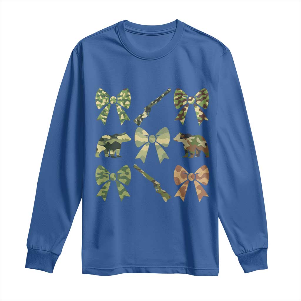Women Bear Hunting Season Long Sleeve Shirt Camo Bow Coquette Gift TS12 Royal Blue Print Your Wear