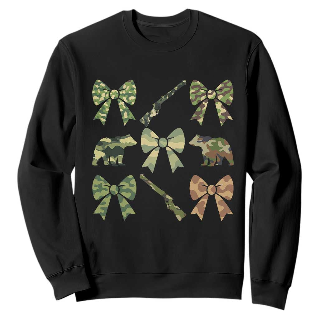 Women Bear Hunting Season Sweatshirt Camo Bow Coquette Gift TS12 Black Print Your Wear