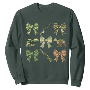 Women Bear Hunting Season Sweatshirt Camo Bow Coquette Gift TS12 Dark Forest Green Print Your Wear