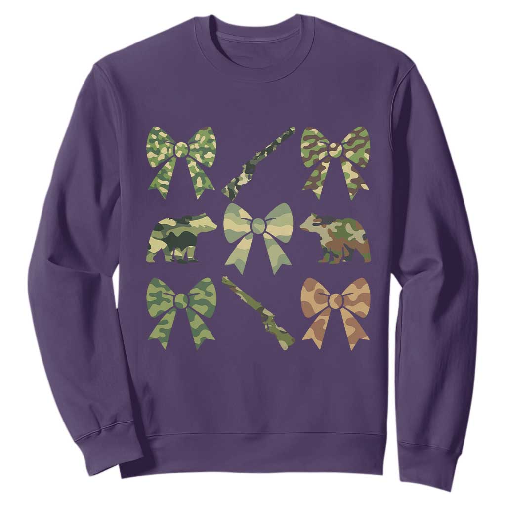 Women Bear Hunting Season Sweatshirt Camo Bow Coquette Gift TS12 Purple Print Your Wear