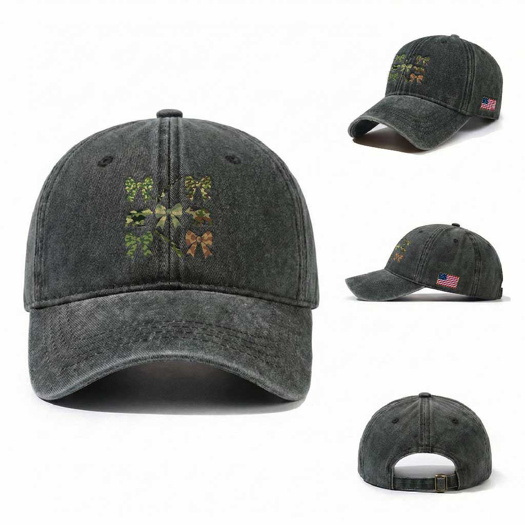 Women Bear Hunting Season Washed Cotton Baseball Cap Camo Bow Coquette Gift TS12 Washed Cap Universal Fit Dark Green Print Your Wear