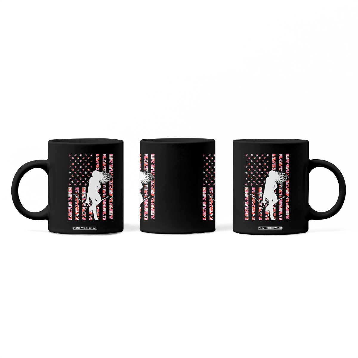 Patriotic Women Bow Hunter Coffee Mug American Flag Pink Camo Gift TS12 Print Your Wear