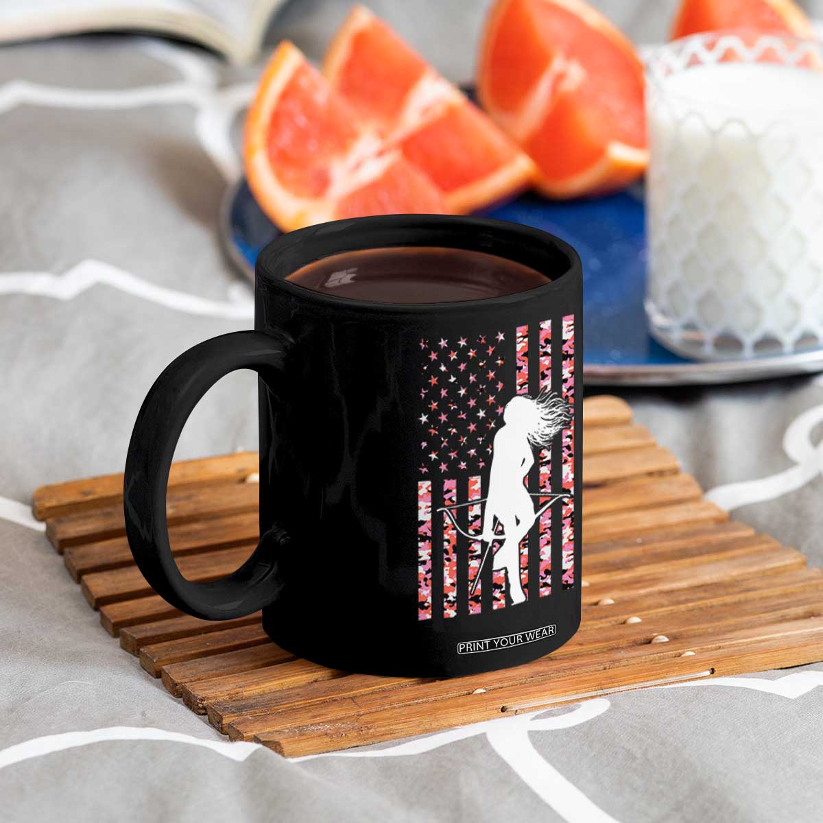 Patriotic Women Bow Hunter Coffee Mug American Flag Pink Camo Gift TS12 Print Your Wear