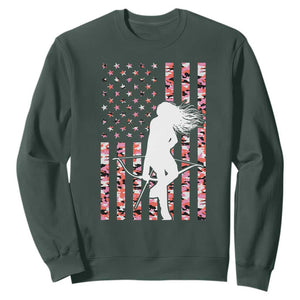 Patriotic Women Bow Hunter Sweatshirt American Flag Pink Camo Gift TS12 Dark Forest Green Print Your Wear