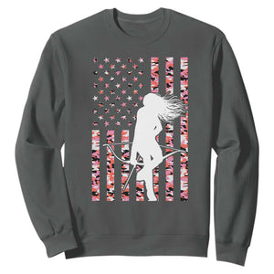 Patriotic Women Bow Hunter Sweatshirt American Flag Pink Camo Gift TS12 Dark Heather Print Your Wear