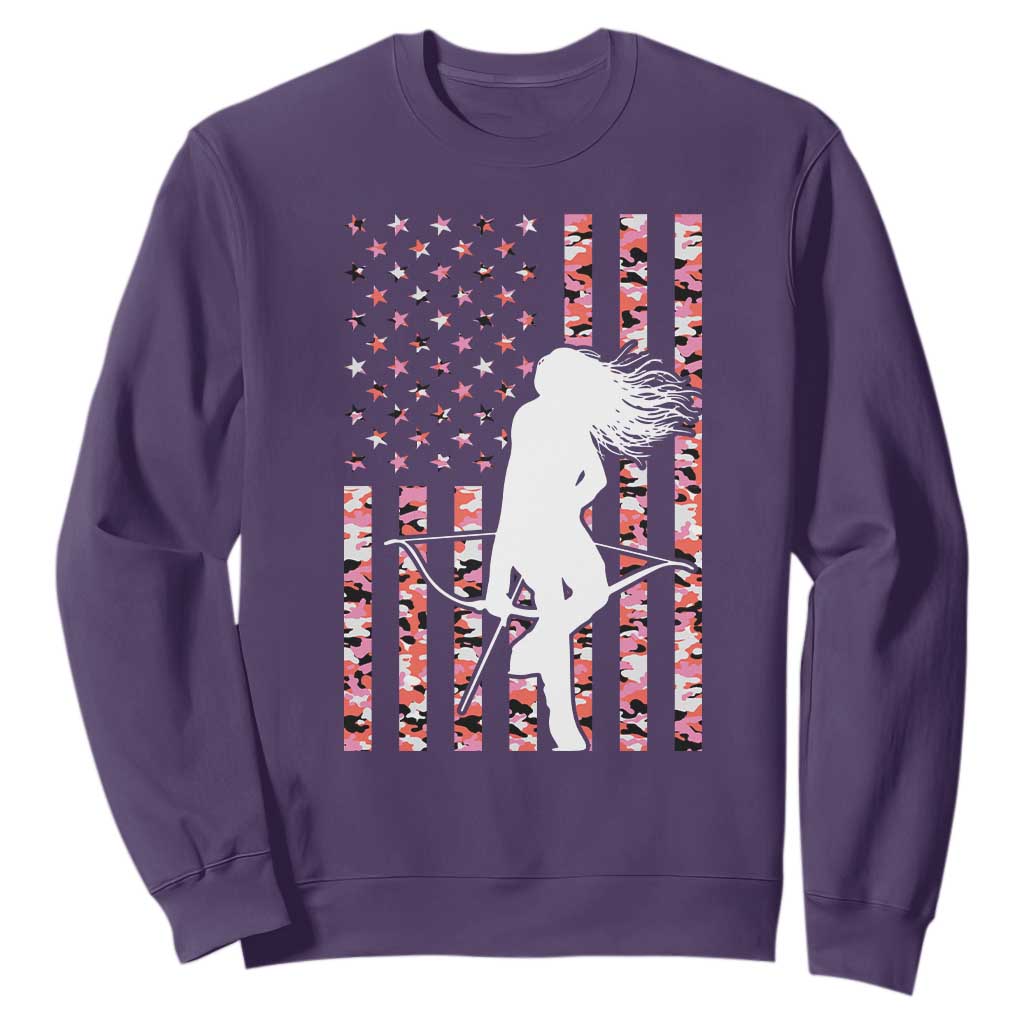 Patriotic Women Bow Hunter Sweatshirt American Flag Pink Camo Gift TS12 Purple Print Your Wear