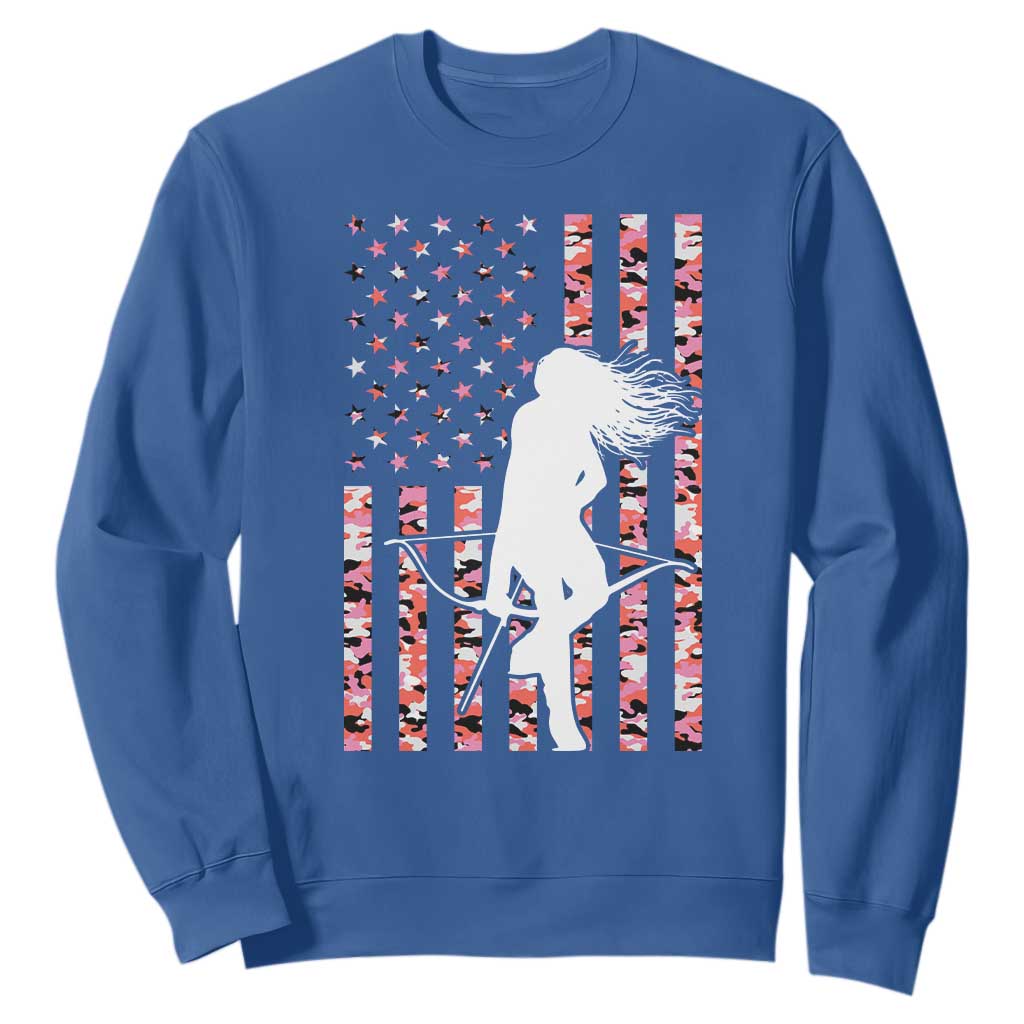 Patriotic Women Bow Hunter Sweatshirt American Flag Pink Camo Gift TS12 Royal Blue Print Your Wear