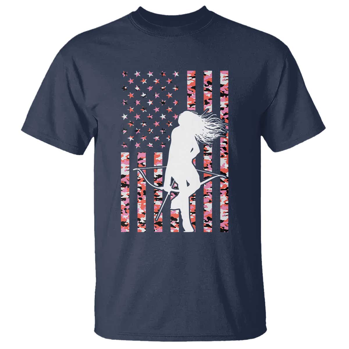 Patriotic Women Bow Hunter T Shirt American Flag Pink Camo Gift TS12 Navy Print Your Wear