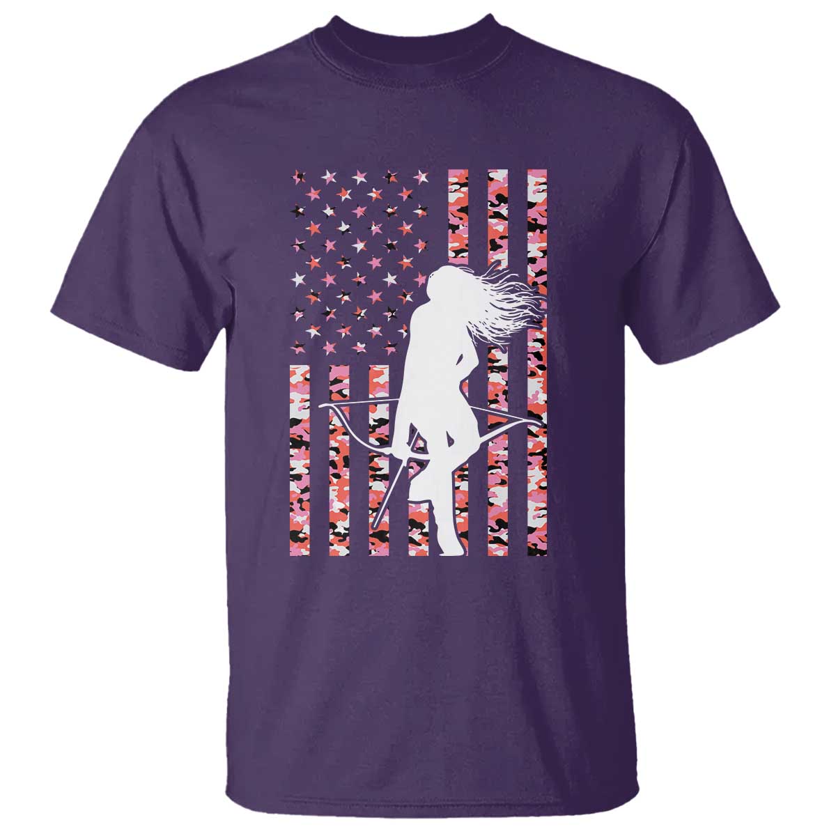Patriotic Women Bow Hunter T Shirt American Flag Pink Camo Gift TS12 Purple Print Your Wear