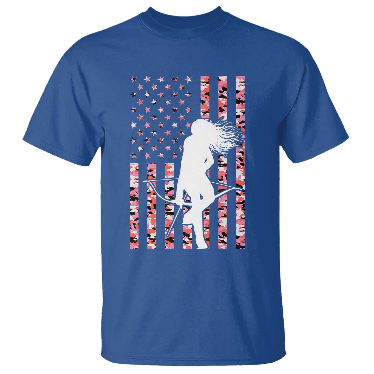 Patriotic Women Bow Hunter T Shirt American Flag Pink Camo Gift TS12 Royal Blue Print Your Wear