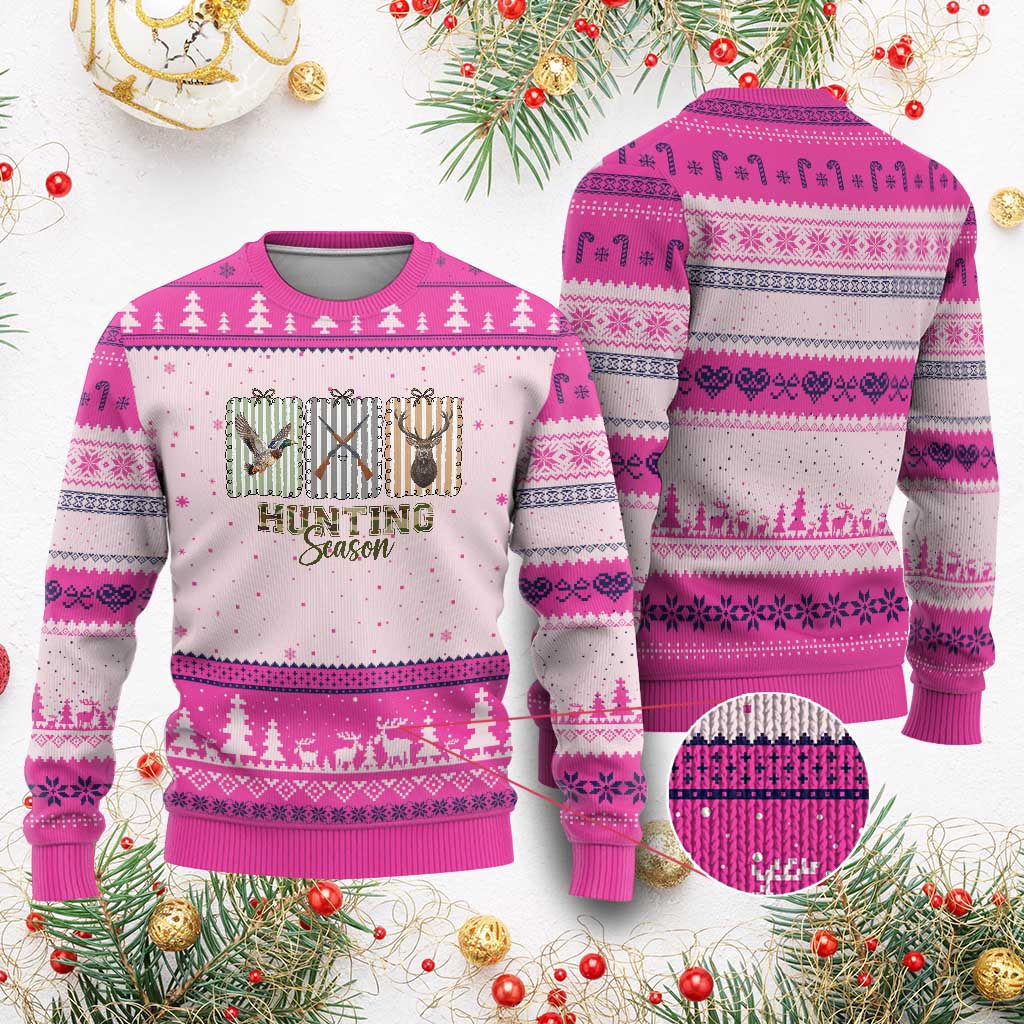 Hunting Season Ugly Christmas Sweater Funny Hunter Wife Gift TS12 Hot Pink Print Your Wear