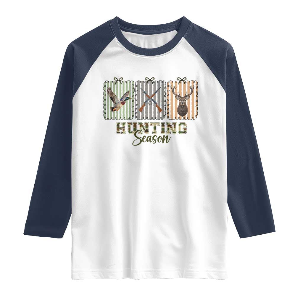 Hunting Season Raglan Shirt Funny Hunter Wife Gift TS12 White Navy Print Your Wear