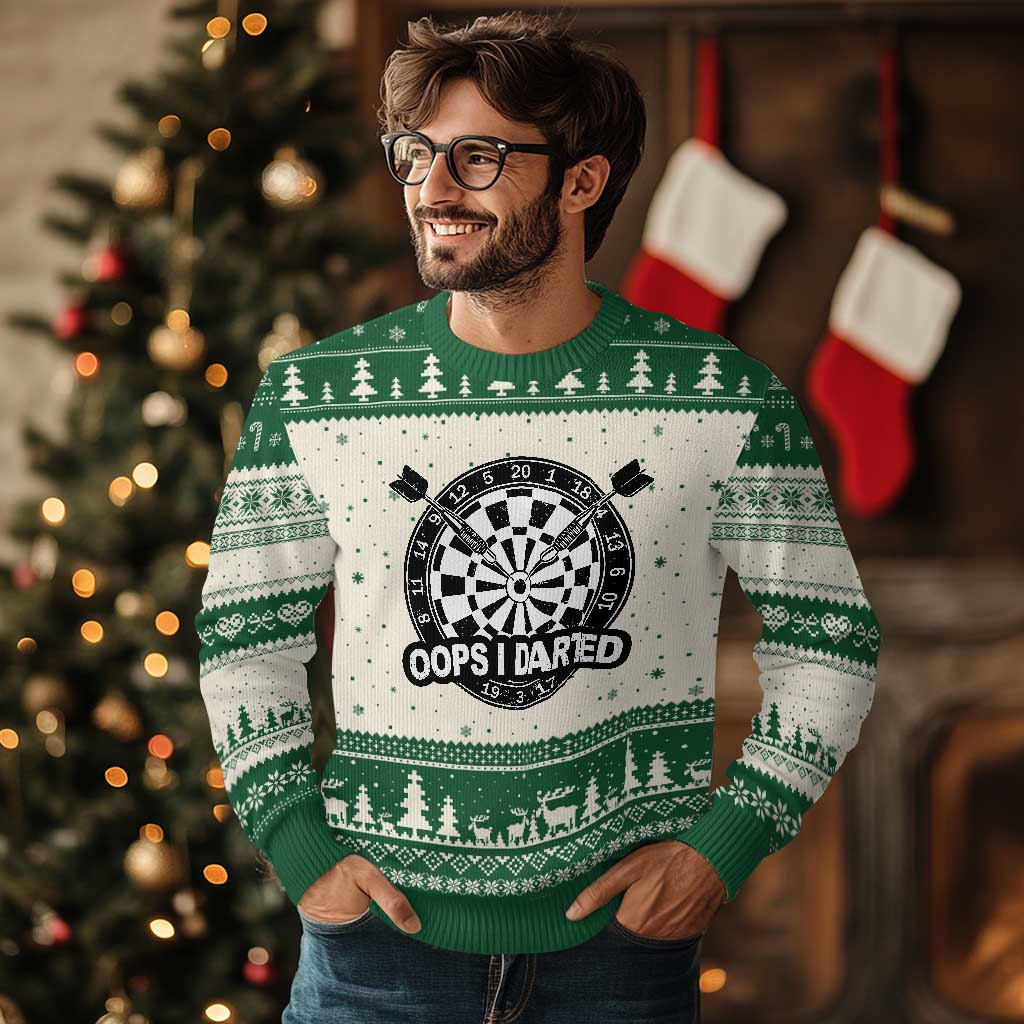 Funny Oops I Darted Ugly Christmas Sweater Sarcastic Dartist Darts Lover Gift TS12 Beige Green Print Your Wear