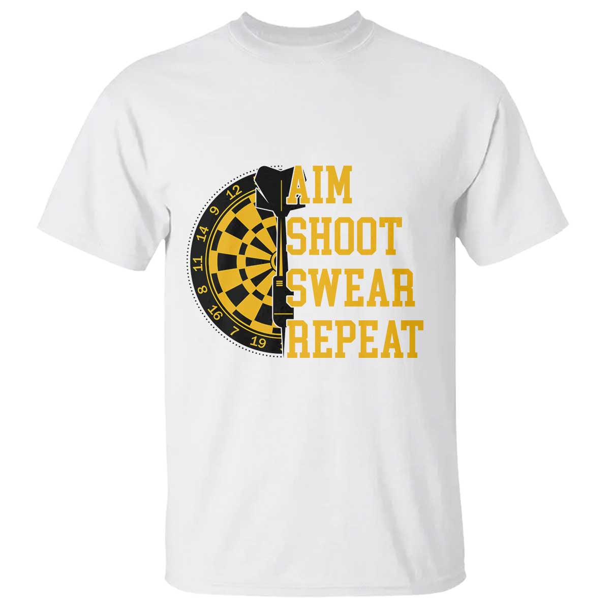 Funny Darts Retro Vintage T Shirt Aim Shoot Swear Repeat Dartist Gift TS12 White Print Your Wear