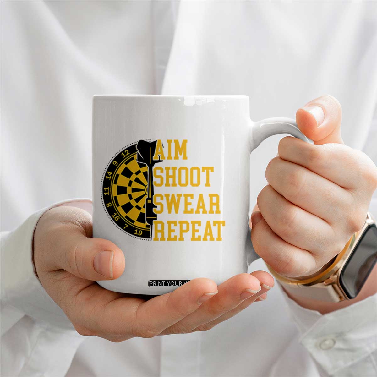 Funny Darts Retro Vintage Coffee Mug Aim Shoot Swear Repeat Dartist Gift TS12 Print Your Wear