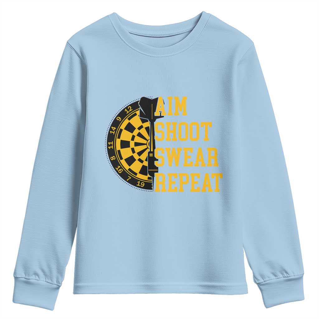 Funny Darts Retro Vintage Youth Sweatshirt Aim Shoot Swear Repeat Dartist Gift TS12 Light Blue Print Your Wear