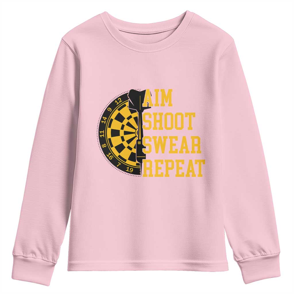 Funny Darts Retro Vintage Youth Sweatshirt Aim Shoot Swear Repeat Dartist Gift TS12 Light Pink Print Your Wear
