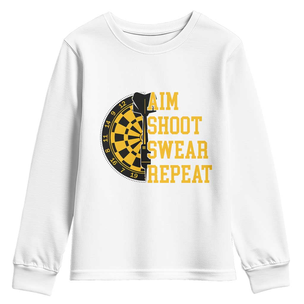 Funny Darts Retro Vintage Youth Sweatshirt Aim Shoot Swear Repeat Dartist Gift TS12 White Print Your Wear