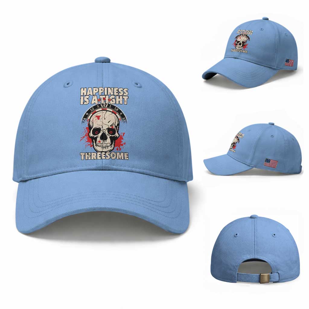 Happiness Is a Tight Threesome Baseball Cap Gothic Dart Player Gift TS12 Baseball Cap Universal Fit Light Blue Print Your Wear