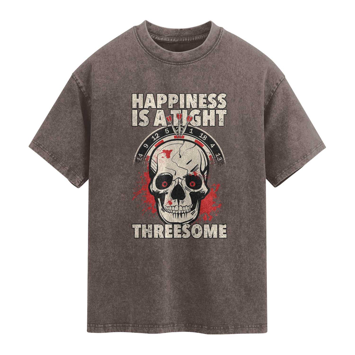 Happiness Is a Tight Threesome Washed Cotton T-Shirt Gothic Dart Player Gift
