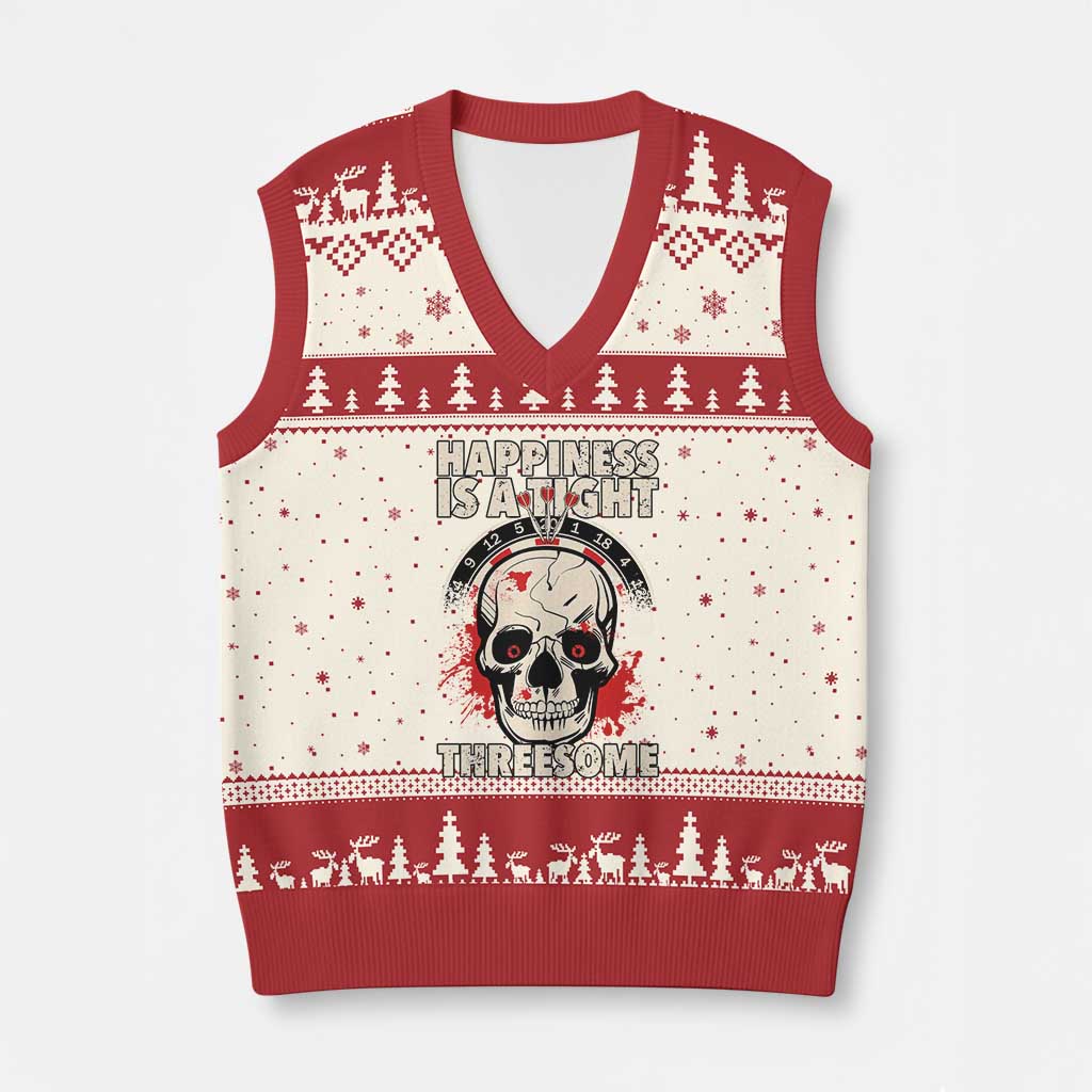 Happiness Is a Tight Threesome V-Neck Knit Sweater Vest Gothic Dart Player Gift TS12 Beige Red Print Your Wear
