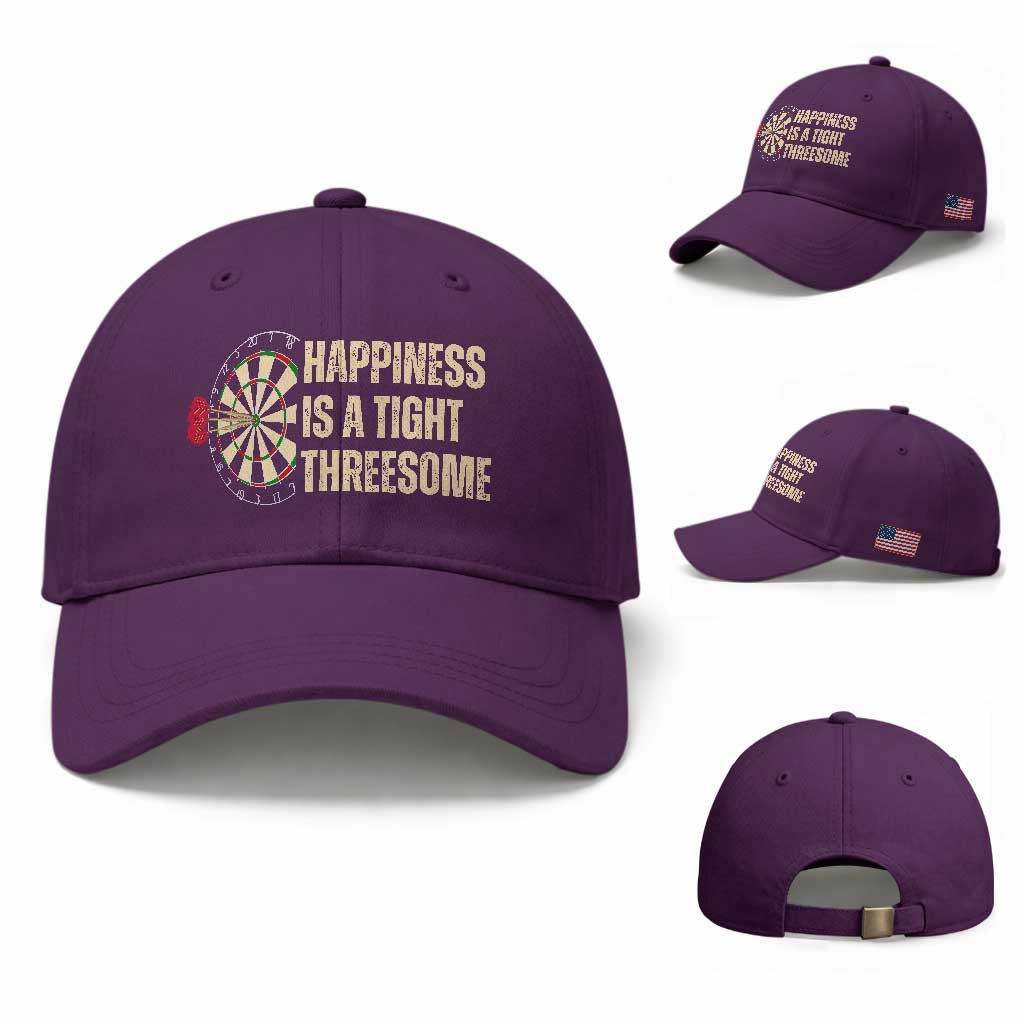 Funny Darts Happiness Is A Tight Threesome Baseball Cap Vintage Dartist Gift TS12 Baseball Cap Universal Fit Purple Print Your Wear