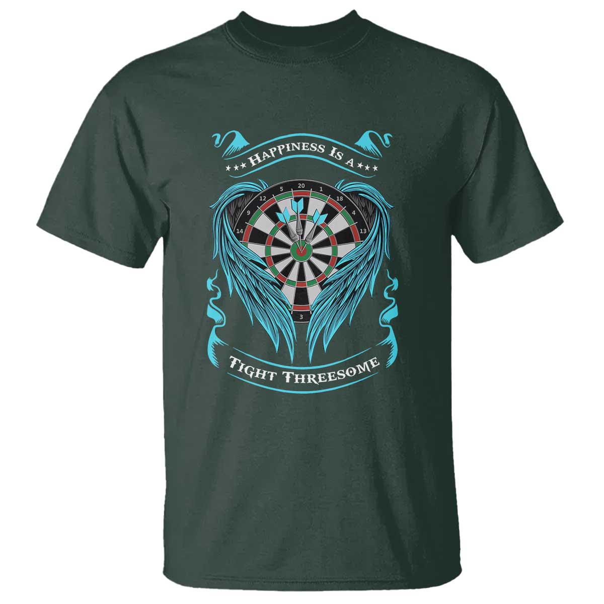 Dart Player Sport T Shirt Darts Happiness Is A Tight Threesome TS12 Dark Forest Green Print Your Wear