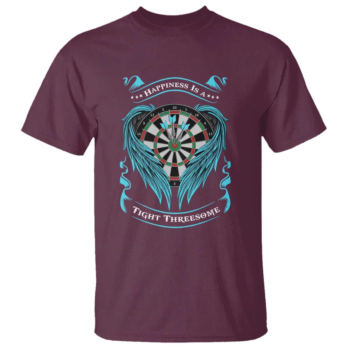 Dart Player Sport T Shirt Darts Happiness Is A Tight Threesome TS12 Maroon Print Your Wear