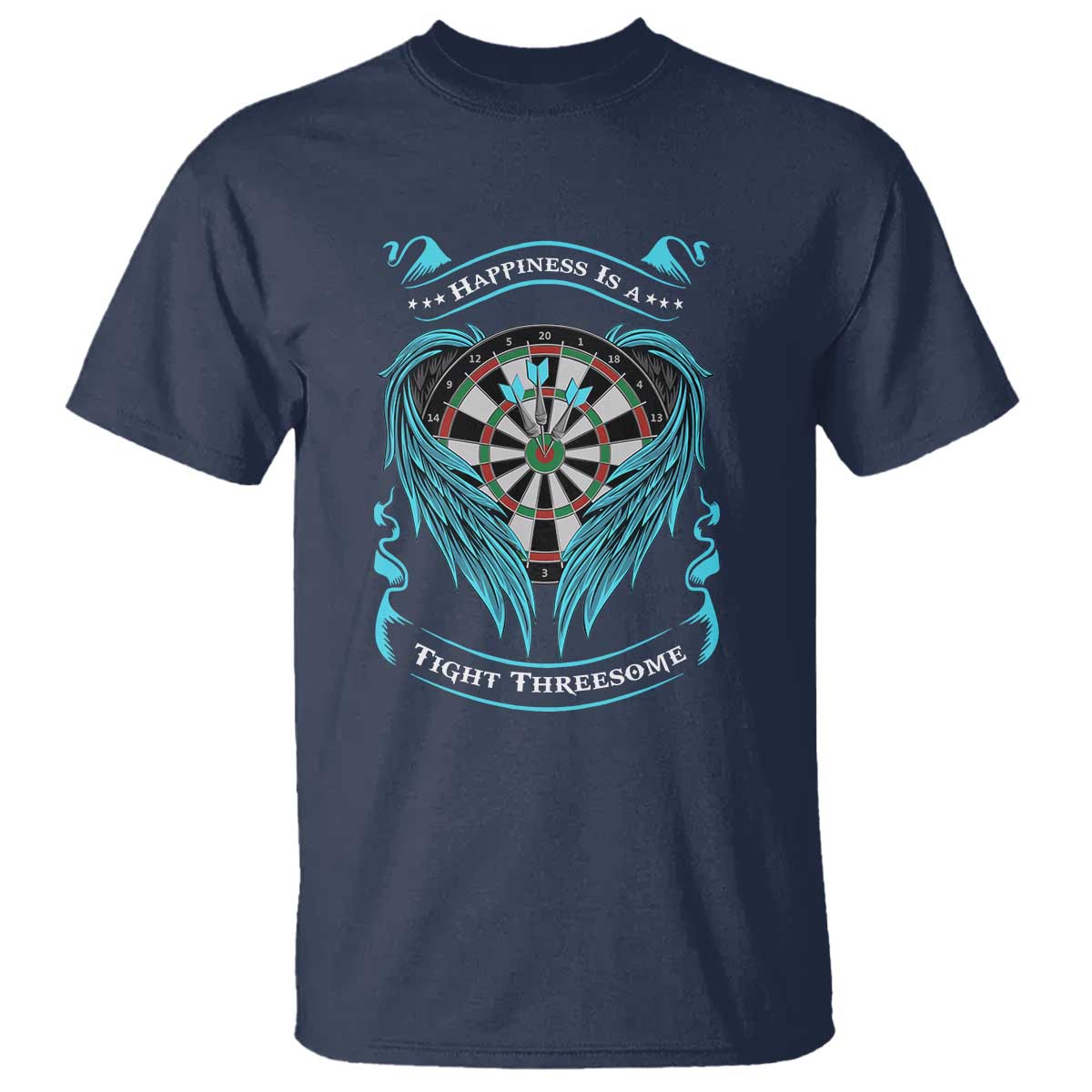 Dart Player Sport T Shirt Darts Happiness Is A Tight Threesome TS12 Navy Print Your Wear