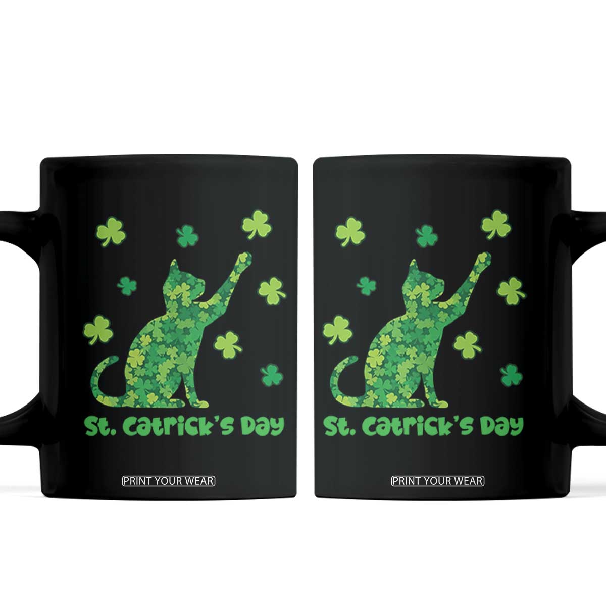Funny St Catricks Day Coffee Mug Lucky Shamrock Cat Saint Pattys TS12 Black Print Your Wear