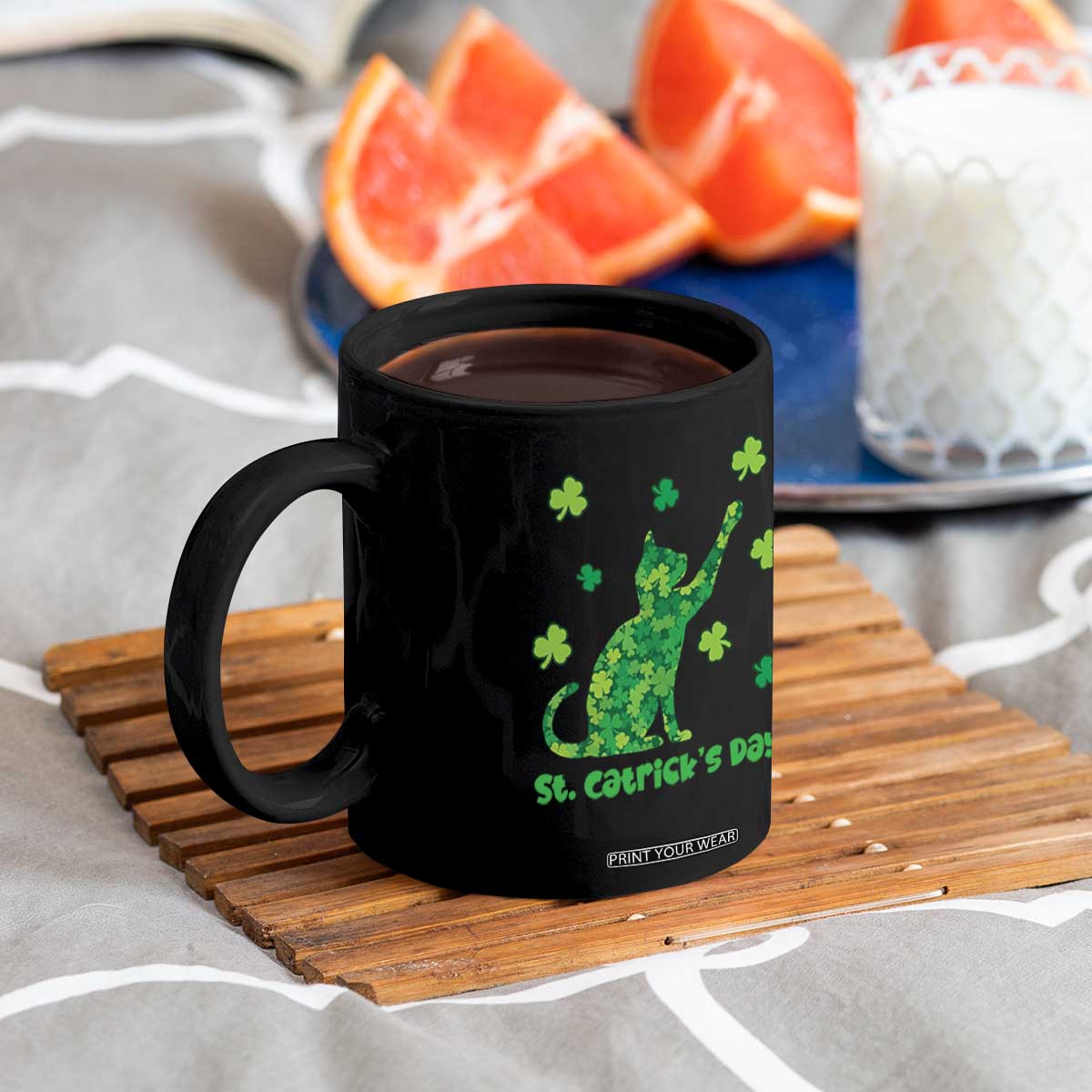 Funny St Catricks Day Coffee Mug Lucky Shamrock Cat Saint Pattys TS12 Print Your Wear